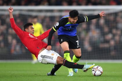 19/10/22- Casemiro and Son Heung-min fighting for the ball in the Premier League at Old Trafford- (PICTURE via Premier League)