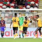 Emmanuel Mwanza of Zambia (L) is congratulated by Linecker Kagiya Mbesuma of Zambia during the 2023 Under 17 African Cup of Nations match between South Africa and Zambia held at the Mohamed Hamlaoui Stadium in Constantine, Algeria on 03 May 2023 © Shaun Roy/BackpagePix