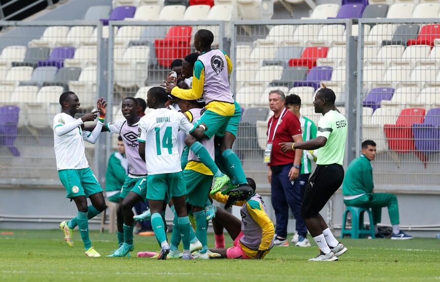 Serigne Fallou Diouf of Senegal celebrates goal during the 2023 Under 17 Africa Cup of Nations Group A match between Senegal and Congo at the Nelson Mandela Stadium in Algiers, Algeria on 30 April 2023 @Djaffar Lakjal/BackpagePix