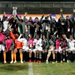 Green Buffaloes Women's FC celebrating their 2022 COSAFA Women's club Champions League victory.