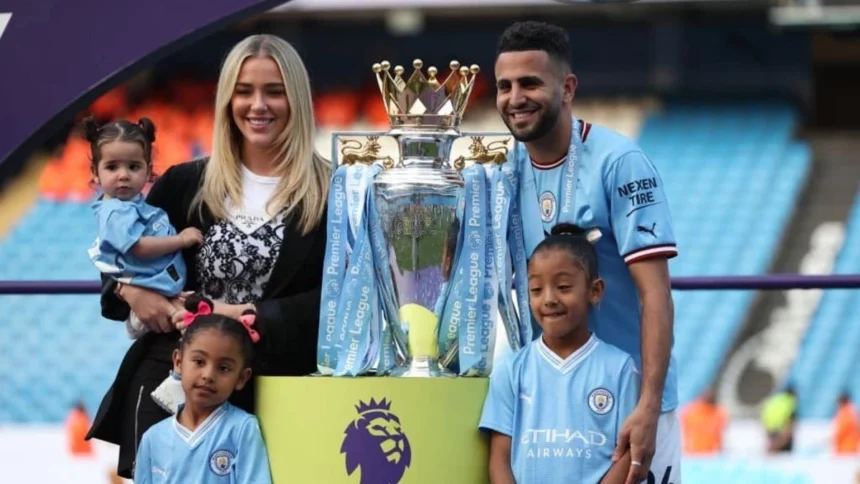 Riyad Mahrez with his family at Eithad stadium.