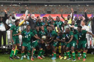 Zambia awarded celebrates during 2022 Cosafa Cup Final match between Namibia and Zambia at Moses Mabhida Stadium on the 17 July 2022 © Sydney Mahlangu/BackpagePix