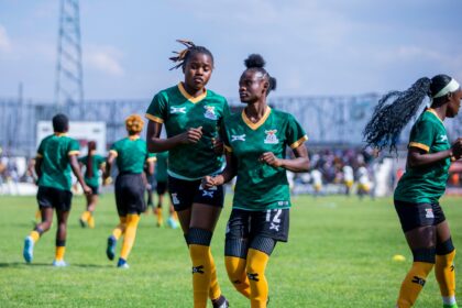 Esther Banda and Evarine Susan Katongo at the Woodlands stadium in Lusaka.