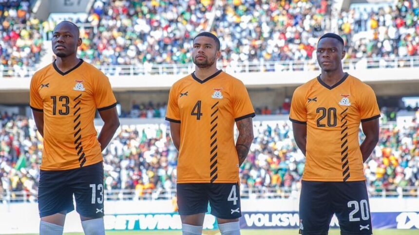 From left to right: Stopilla Sunzu, Frankie Musonda and Patson at the Levy Mwanawansa during the AFCON qualifier match against Ivory Coast in Ndola. (Picture via FAZ Media)