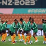 Zambian players warm up prior to the FIFA Women's World Cup Australia & New Zealand 2023 Group C match between Zambia and Japan at Waikato Stadium on July 22, 2023 in Hamilton / Kirikiriroa, New Zealand. (Photo by Maja Hitij - FIFA/FIFA via Getty Images)