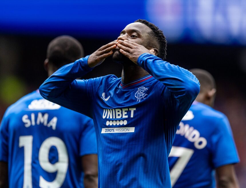 Fashion Sakala celebrates his first pre-season goal. (Picture via Twitter/@RangersFC)