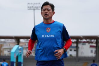 Miura in action during the warm up before the start of the Liga Portugal 2 match between Belenenses SAD and UD Oliveirense at Estadio Municipal de Rio Maior on May 20, 2023 in Rio Maior, Portugal. (Photo by Gualter Fatia/Getty Images)