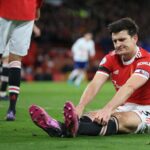 Harry Maguire of Manchester United looks dejected after scoring an own goal during the Premier League match between Manchester United and Tottenham Hotspur at Old Trafford on March 12, 2022 in Manchester, United Kingdom. (Photo by Simon Stacpoole/Offside/Offside via Getty Images)