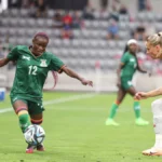 Evarine Susan Katongo in action against Switzerland in a match which ended 3-3 on Friday last week. (Picture by FAZ Media)