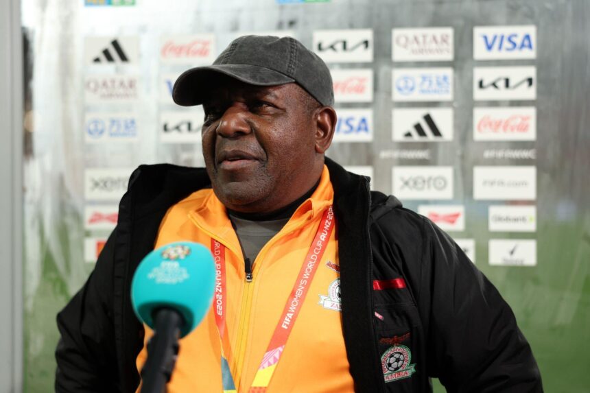 Bruce Mwape speaks to the media in the flash interview after the team's victory during the FIFA Women's World Cup Australia & New Zealand 2023 Group C match between Costa Rica and Zambia at Waikato Stadium on July 31, 2023 in Hamilton / Kirikiriroa, New Zealand. (Photo by Jan Kruger - FIFA/FIFA via Getty Images)