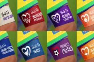 The eight Fifa-sanctioned armbands that players can wear at the Women’s World Cup this summer. Photograph: FIFA/PA