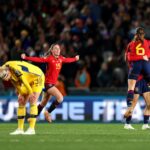 Eva Navarro, Aitana Bonmati and Esther Gonzalez of Spain celebrate the team’s 2-1 victory and advance to the final following during the FIFA Women's World Cup Australia & New Zealand 2023 Semi Final match between Spain and Sweden at Eden Park on August 15, 2023 in Auckland, New Zealand. (Photo by Phil Walter/Getty Images)