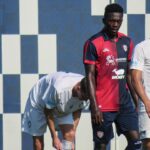 Kingstone Mutandwa during Cagliari FC's training match with Carbonia. (Picture Via FB/Cagliari Calcio)