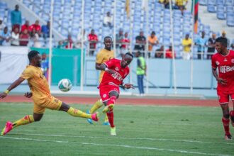 Clatous Chama shoots the ball during Simba's Caf Champions League game against Power Dynamos FC at the Levy Mwanawansa in Ndola on 16/09/2023- (Picture via Simba SC media)
