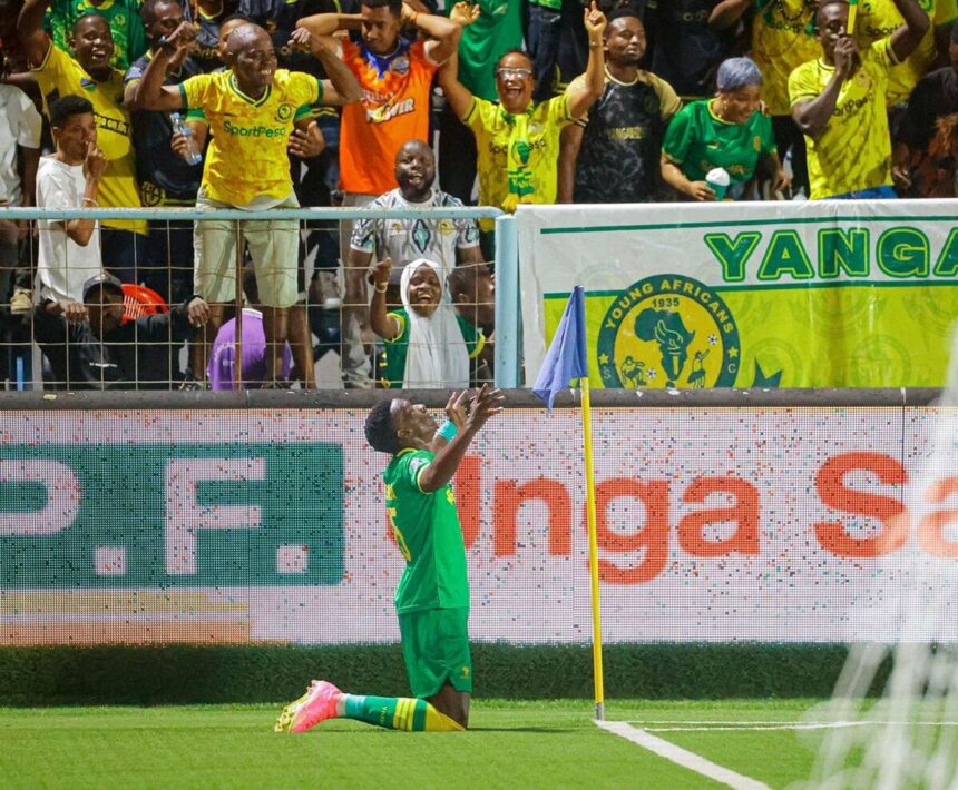 Kennedy Musonda celebrates his goal for Yanga SC. (Picture via Yanga SC media)