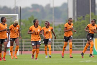 Pauline Zulu of Zambia celebrates goal with teammates during the 2023 Hollywoodlbets COSAFA Womens Championship match between Zambia and Comoros at UJ Stadium in Johannesburg on 10 September 2023 ©Samuel Shivambu/BackpagePix