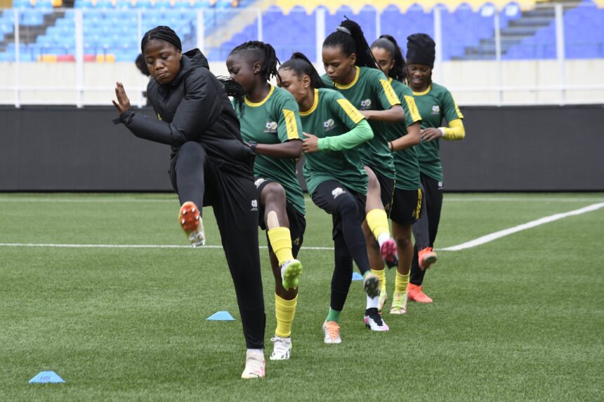 South Africa Women's National Team players during training in Kinshansa. (Photo via Banyana Banyana media)