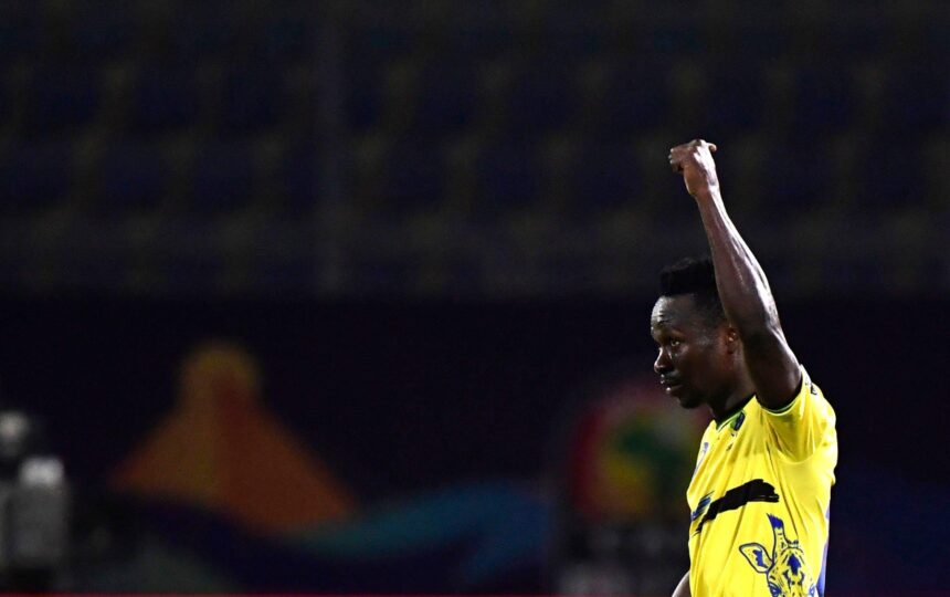 Simon Msuva celebrates scoring his team's first goal during the 2019 Africa Cup of Nations football match between Kenya and Tanzania at the Stadium in Cairo on June 27, 2019. (Photo by JAVIER SORIANO / AFP via GettyImages)