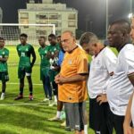 Avram Grant (In an orange shirt) with his assistants and players during training at Khalifa bin Zayed stadium complex. (Picture via FAZ media)