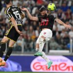 Olivier Giroud of AC Milan scores the goal during the Serie A match between Juventus and AC Milan at Allianz Stadium on May 28, 2023 in Turin, Italy. (Photo by Claudio Villa/AC Milan via Getty Images)