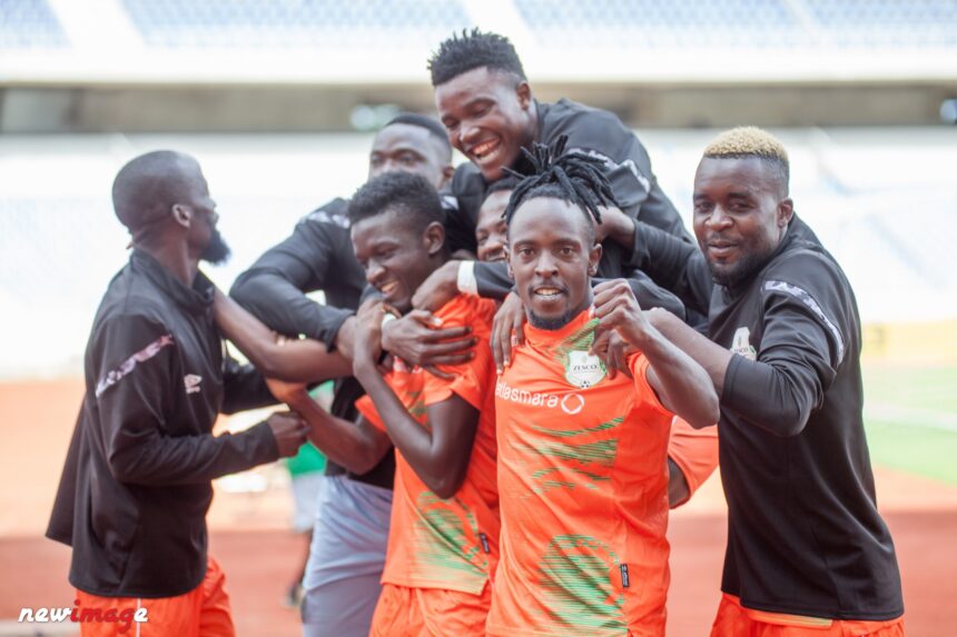 Zesco United players celebrating victory. (Photo via Zesco United FC media)