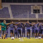 The Chipolopolo Boys praying after a training session at the Levy Mwanawansa stadium in Ndola. (Photo via FAZ Media)