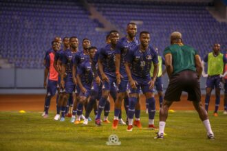 Chipolopolo Boys during training at the Levy Mwanawansa stadium. (Photo via FAZ Media)