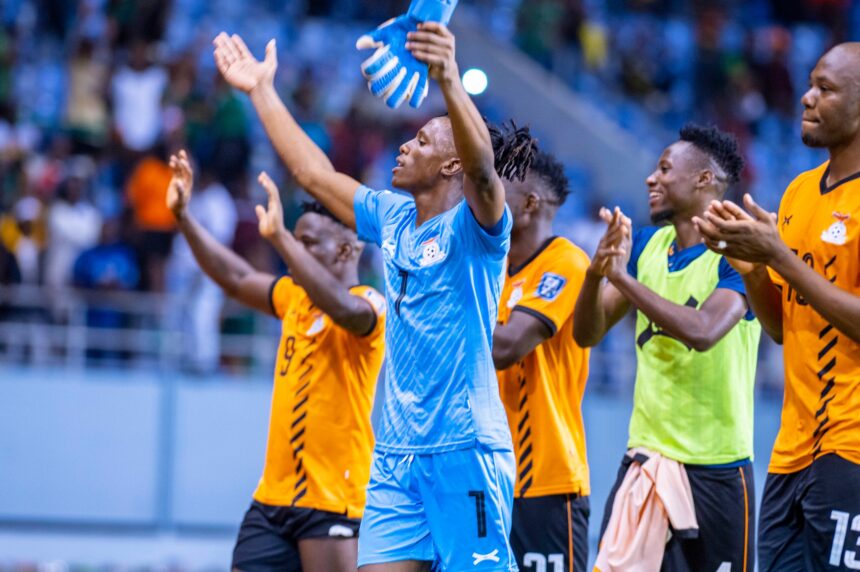 Francis Mwansa celebrates Chipolopolo's victory over Congo Brazzaville at the Levy Mwanawansa stadium in Ndola on November,5, 2023. (Photo via FAZ media)