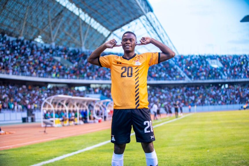 Patson Daka celebrates his brace for Zambia against Congo Brazzaville at the Levy Mwawansa stadium in Ndola on November 17,2023. (Photo via FB/Patson Daka)