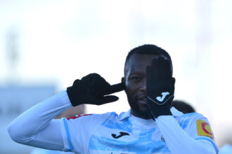 Emmanuel Banda celebrates his goal for NK Rijeka. (Photo/courtesy)