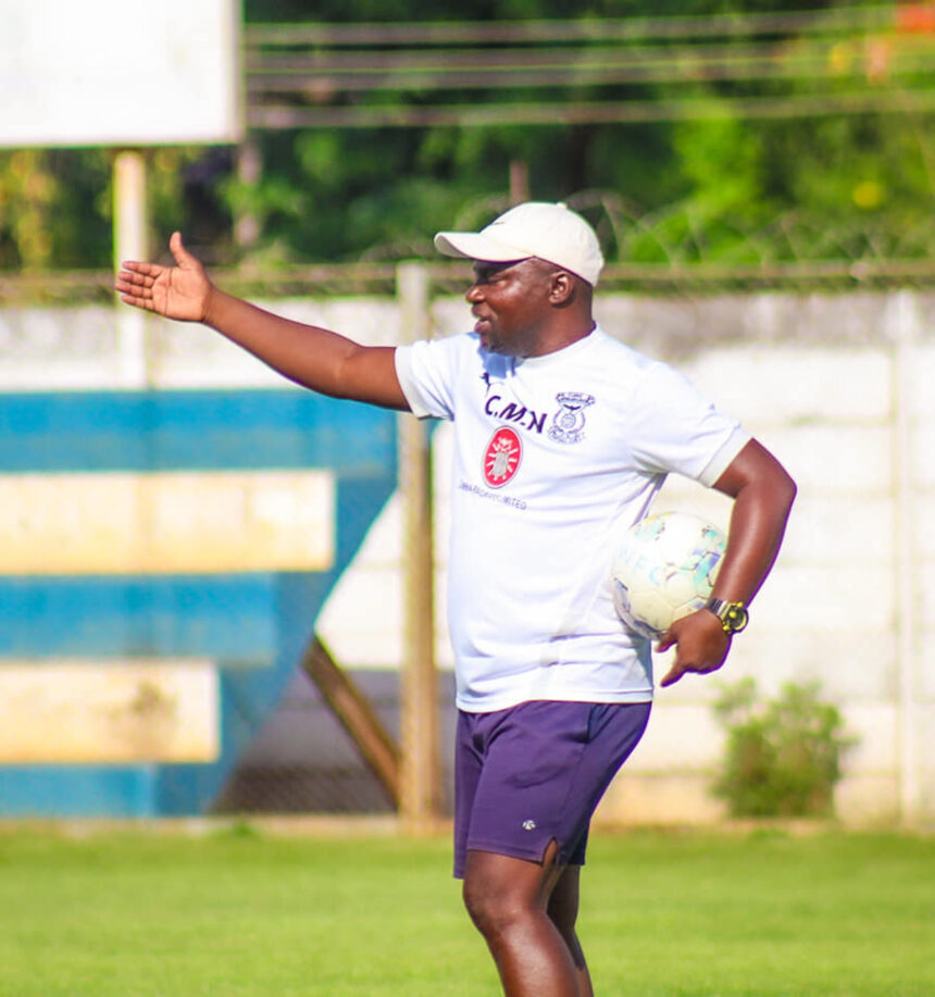 Kabwe Warriors coach Numba Mumamba during a training session at the Godfrey Ucar Chitalu Stadium. (Photo via Kabwe Warriors FC media)