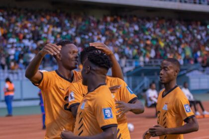 Zambia National Team players celebrate their goal against Congo Brazzaville during the FIFA World Cup Qualifiers on November 17, 2023 in Ndola. (Photo/ BolaNews Gallery)
