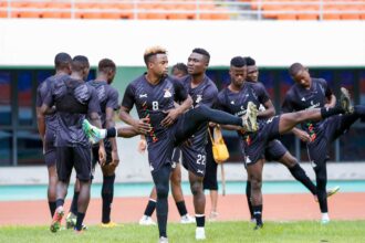 Skipper Lubambo Musonda and Kings Kangwa with the Chipolopolo Boys during traning at the Heroes National Stadium on December 28, 2023 in Lusaka. (Photo via FAZ media)