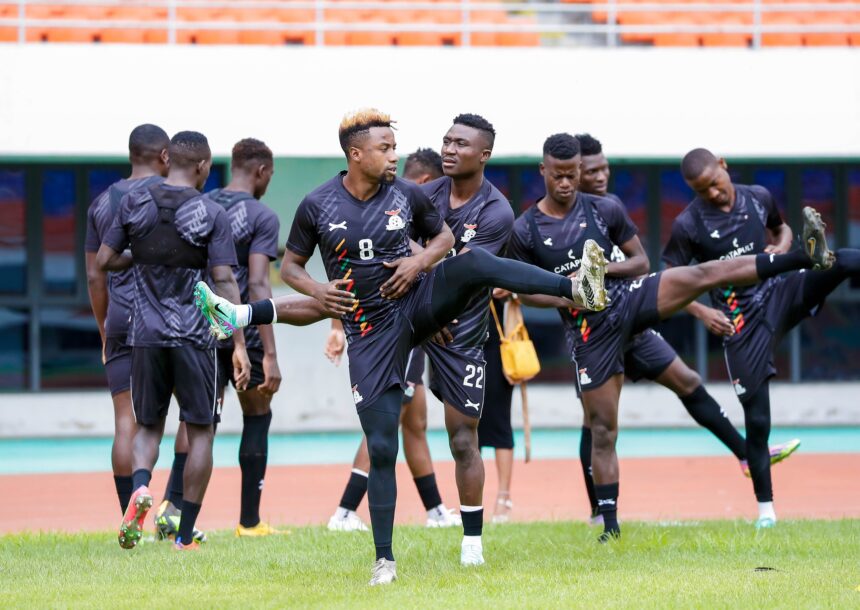 Skipper Lubambo Musonda and Kings Kangwa with the Chipolopolo Boys during traning at the Heroes National Stadium on December 28, 2023 in Lusaka. (Photo via FAZ media)