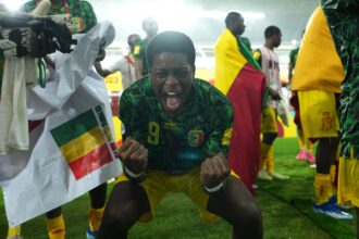 Salif Noah Leintu of Mali celebrates victory following the FIFA U-17 World Cup 3rd Place Final match between Argentina and Mali at Manahan Stadium on December 01, 2023 in Surakarta, Indonesia. (Photo by Alex Caparros - FIFA/FIFA via Getty Images,)