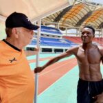 Avram Grant and Muzala Samukonga at the Heroes National Stadium in Lusaka. (Photo via FAZ Media)