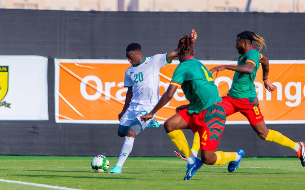 Patson Daka shoots at goal during a friendly match between Zambia and Cameroon in a pre-Afcon friendly game on January 9, 2024 in Saudi Arabia. (Photo via FAZ media)