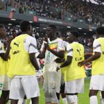 Senegalese players celebrating their victory over Guinea in the group stage of the 2023 AFCON. (Photo via CAFonline)