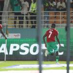 Deon Hotto celebrates his match-winning goal for Mali during a Group E match between Namibia and Tunisia on January 17, 2024 at the Stade Amadou Gon Coulibaly in Korhogo. (Photo via X/@Cafonline)