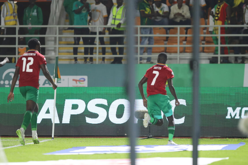 Deon Hotto celebrates his match-winning goal for Mali during a Group E match between Namibia and Tunisia on January 17, 2024 at the Stade Amadou Gon Coulibaly in Korhogo. (Photo via X/@Cafonline)