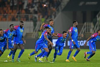 DR Congo players celebrate victory over Egypt. (Photo via X/@CAFonline)