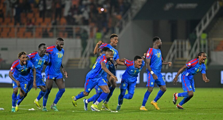 DR Congo players celebrate victory over Egypt. (Photo via X/@CAFonline)