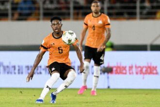 Zambia’s midfielder Miguel Chaiwa (L) controls the ball during the Africa Cup of Nations (CAN) 2024 group F football match between Zambia and Morocco. (Photo by SIA KAMBOU / AFP)