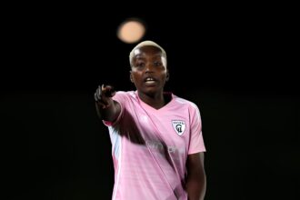 Racheal Kundananji reacts during Liga F match between Real Madrid and Madrid CFF at Estadio Alfredo Di Stefano on January 07, 2024 in Madrid, Spain. (Photo by Diego Souto/Getty Images)