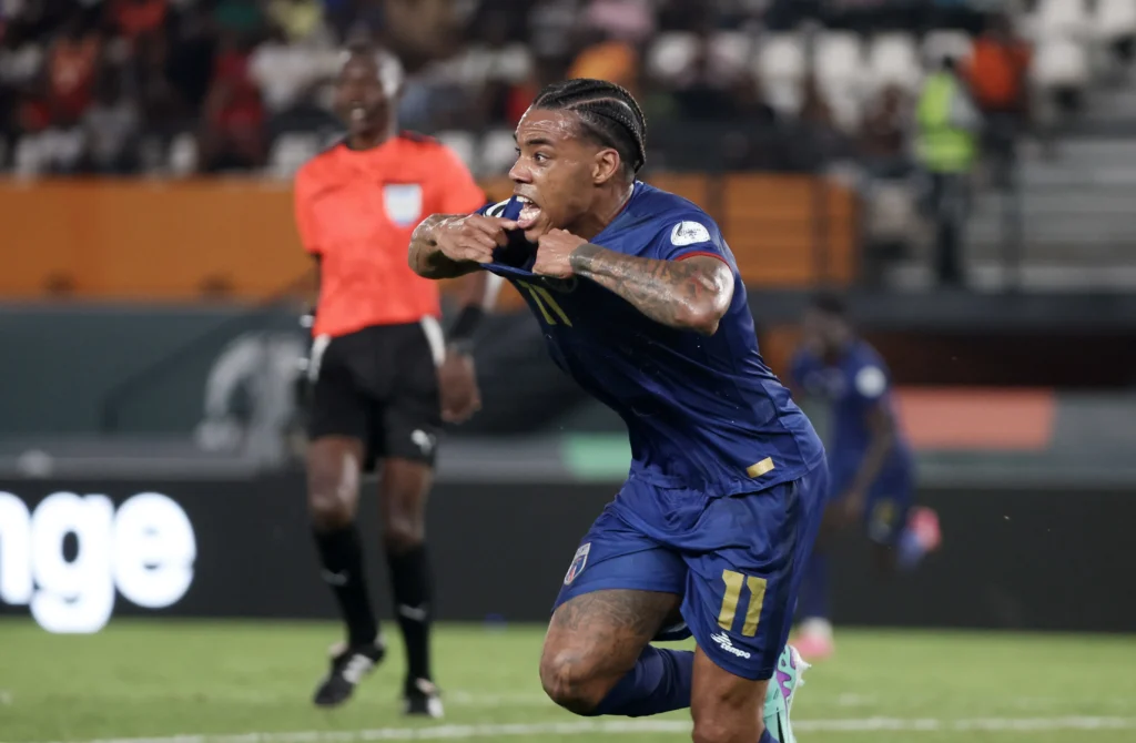 Garry Rodrigues celebrates his match winning goal for Cape Verde against Ghana. (Photo via CAFonline)