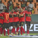 Angolan players celebrating their qualification for the round of 16 after beating Burkina Faso. (Photo via CAFonline)