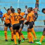 Captain Zangose Zulu leads the Copper Princesses in jubilation after scoring a brace against Tanzania. (Photo via FAZ Media)