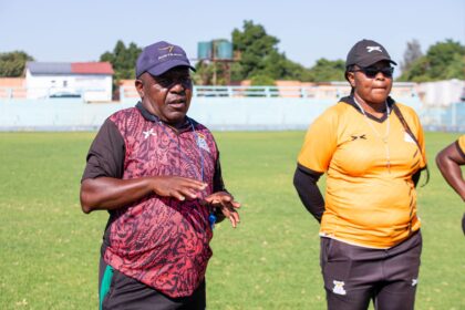 Zambian Women's National Team coach Bruce Mwape (on the left). (Photo via FAZ media)