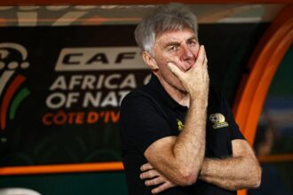 South Africa's head coach Hugo Broos (Photo by FRANCK FIFE / AFP)