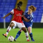 Birmingham City's Aoife Mannion and Arsenal's Freda Ayisi (left) in action in 2015. (Photo/courtesy)